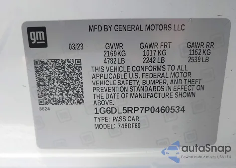 2023 Cadillac Ct4-V V-Series Blackwing z USA, uszkodzony, nr VIN 1G6DL5RP7P0460534